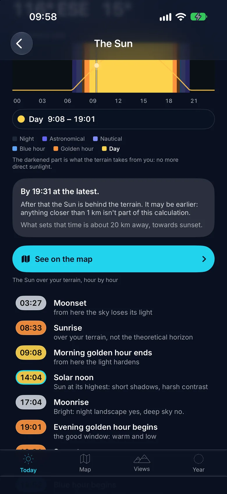 The Sun in Astrian Light: the time the terrain hides the Sun.