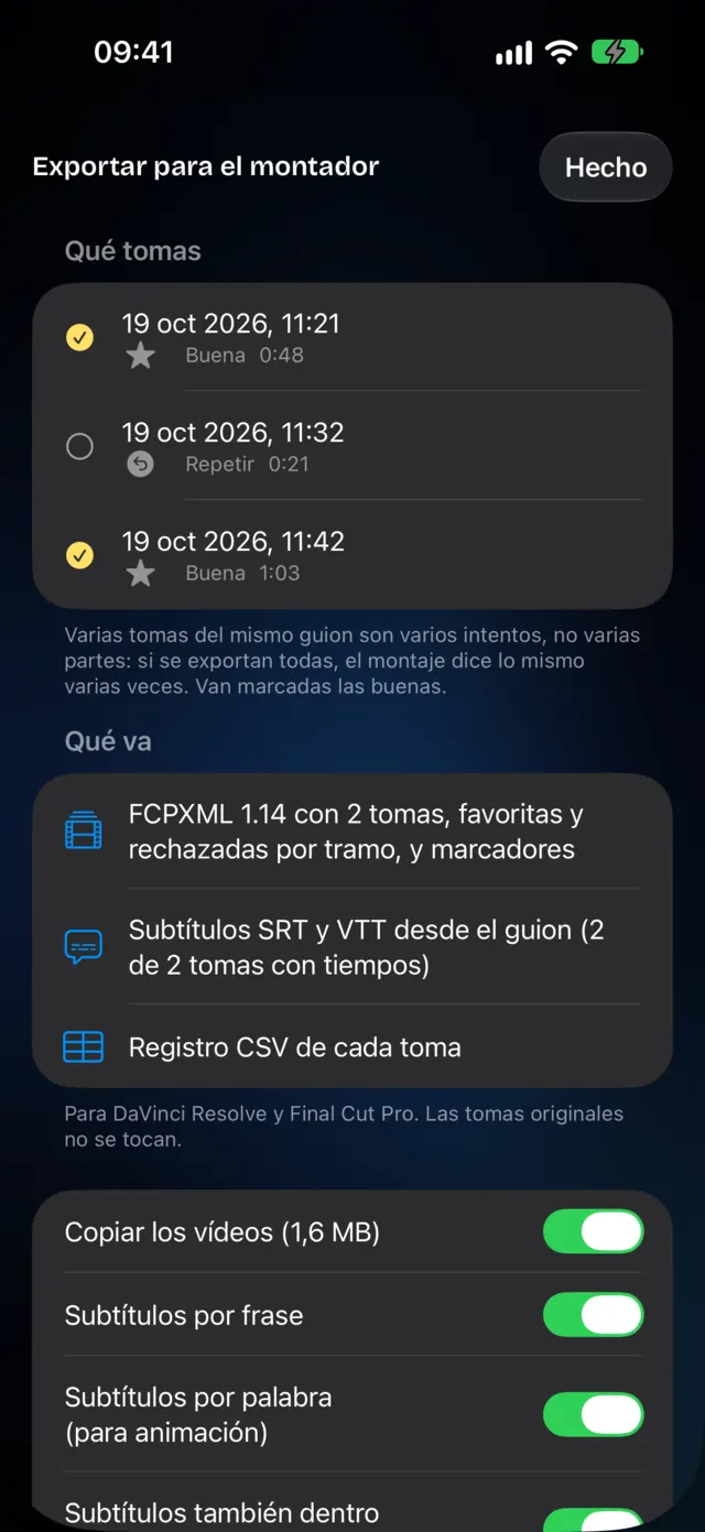 Exportación de LOIGO para Final Cut y DaVinci Resolve.
